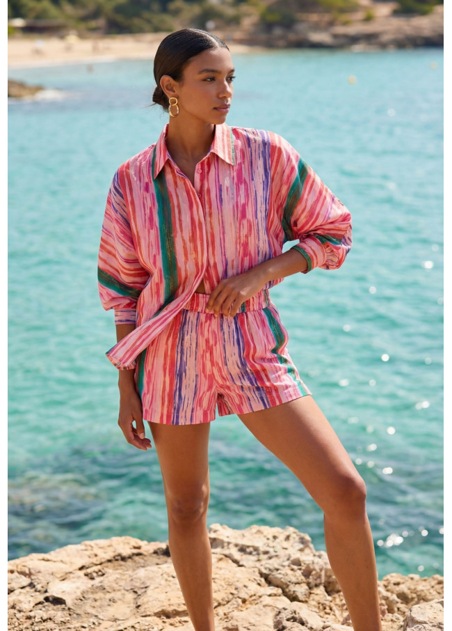 Multicoloured striped shimmer shorts