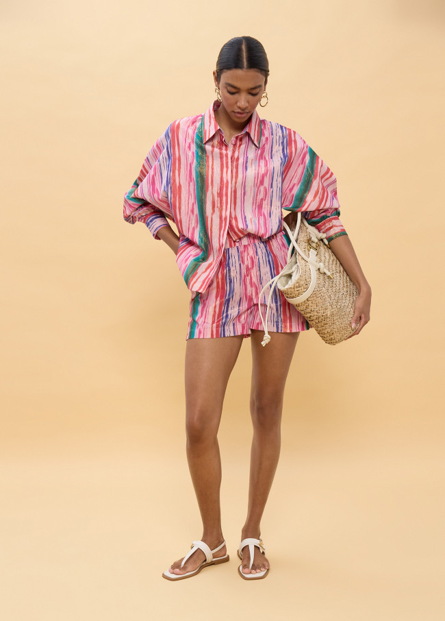 Short rayé multicolore lurex