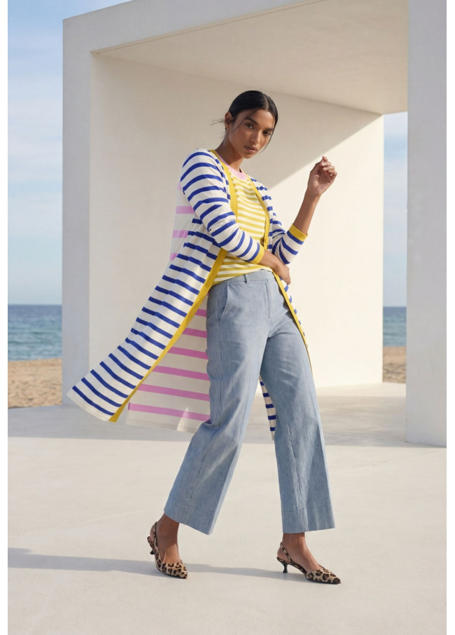 Cardigan lungo a righe con bordi a contrasto