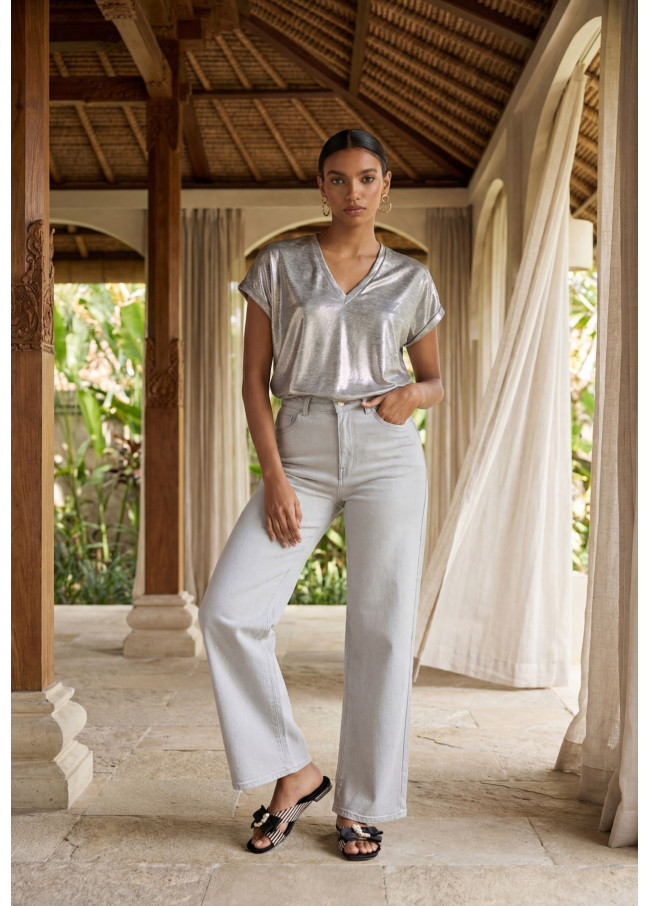 Jeans Dritto Lavato con Strass