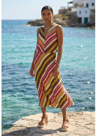 V-neck multi-stripe print top