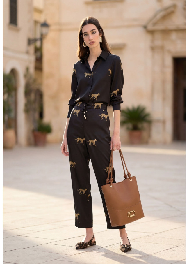 Jogger in Raso Stampa Leopardo