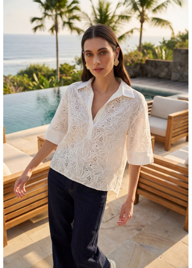 Camisa algodón escote tipo polo