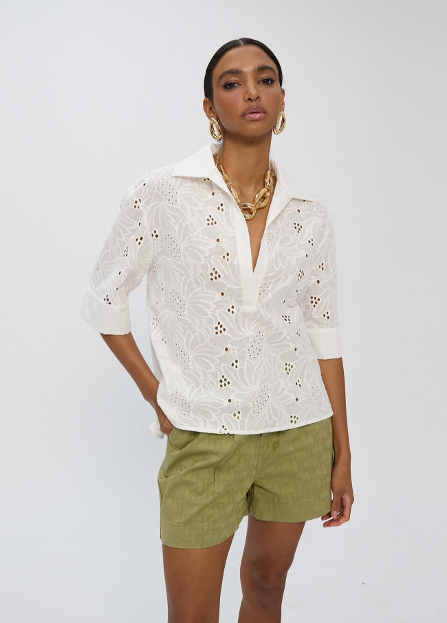 Short Sleeve Polo Neck Cotton Shirt