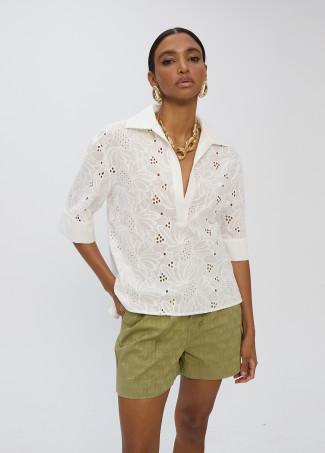 Short Sleeve Polo Neck Cotton Shirt