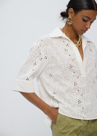 Chemise en Coton Col Polo Manches Courtes