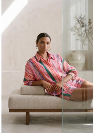 Oversize shimmer shirt with multicoloured stripes