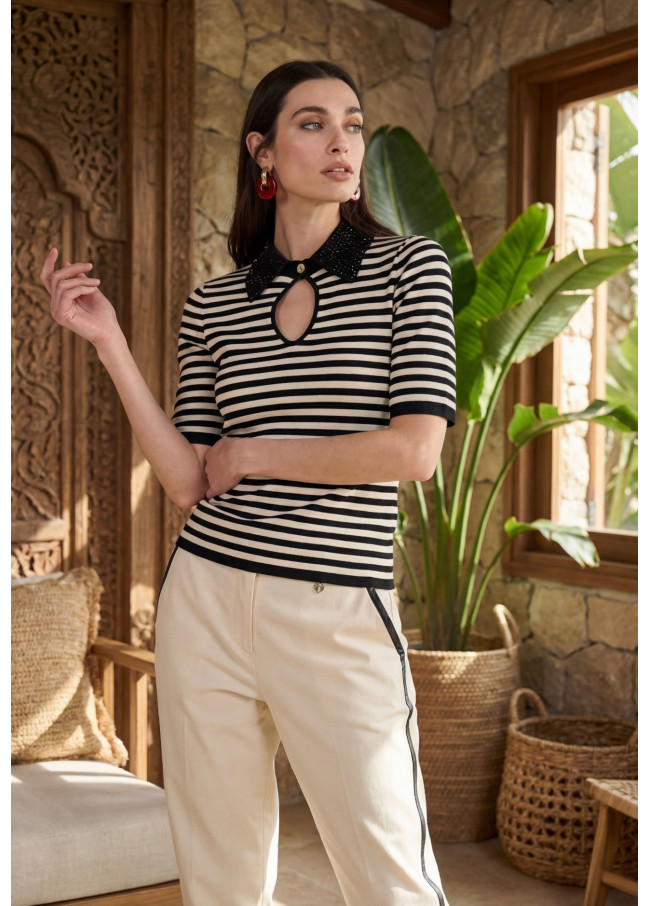 T-shirt à col polo rayé