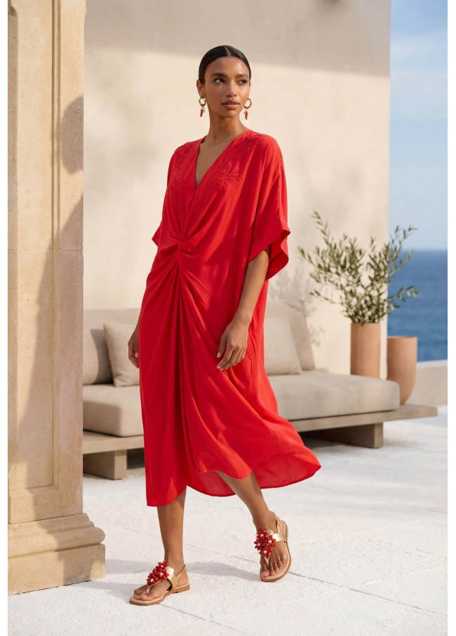 Knotted Linen Midi Dress