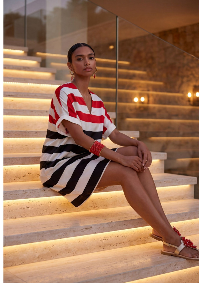Robe Courte Rayée Tricolore