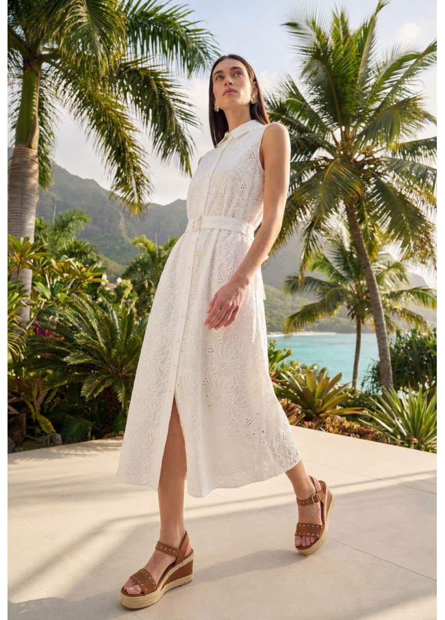 Shirt Collar Midi Dress with Belt