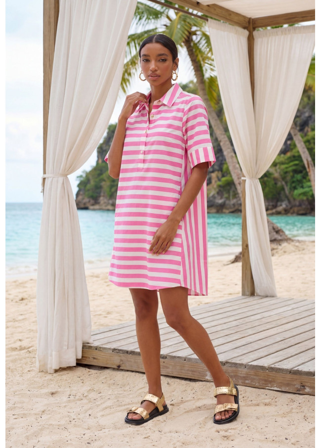 Robe Courte à Rayures en Popeline
