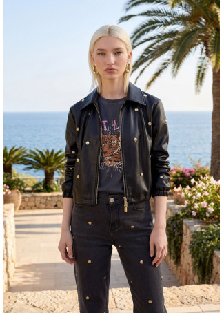 Jacket with Round Studs in Faux Leather