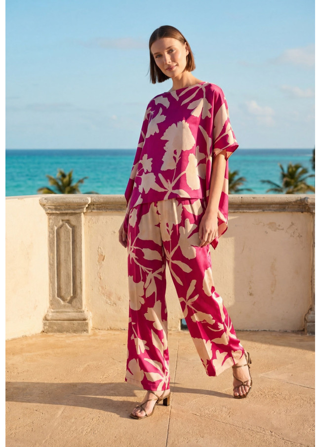 Calça Pantalona com Estampa Floral Grande