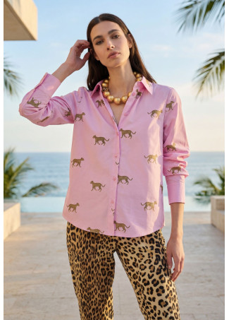 Camicia in popeline stampa leopardo