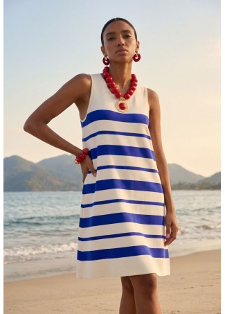 Short Knit Dress with Wide Strap A-Line Irregular Stripes