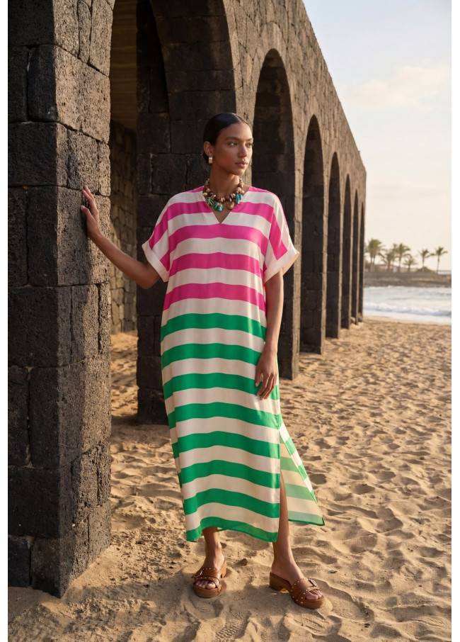 Long Tricolor Striped Dress