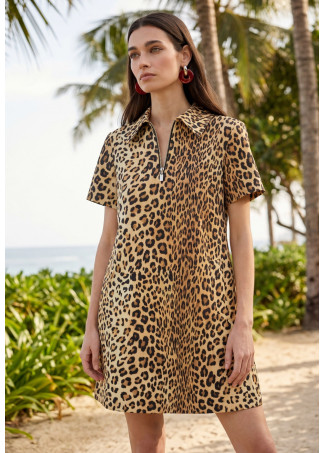 Short Animal Print Shirt Dress - Lola Casademunt