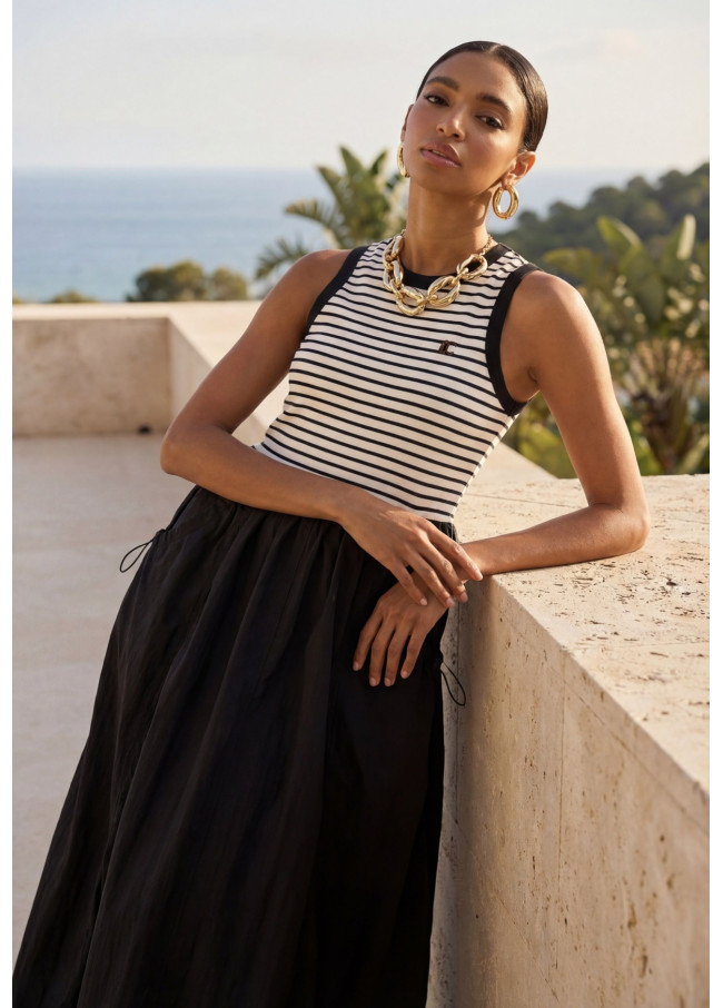 Vestido Bimaterial Listrado