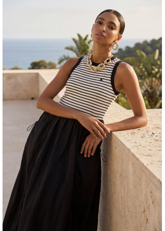 Vestido Bimaterial Listrado