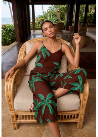 Pantaloni Stampati Palma Marrone