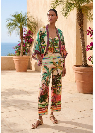Pantalon Imprimé Palmiers Multicolore