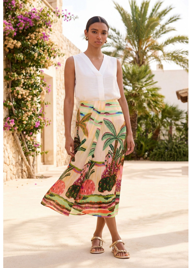Falda estampado palmeras multicolor