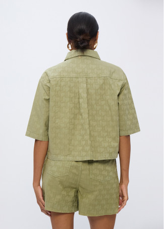 Camicia Oversize Manica Corta Tessuto Jacquard con Logo