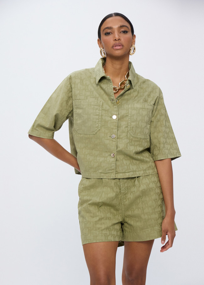 Camicia Oversize Manica Corta Tessuto Jacquard...