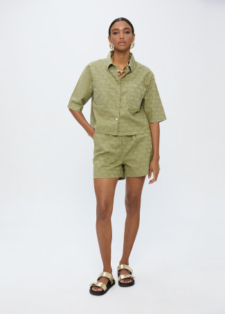 Camicia Oversize Manica Corta Tessuto Jacquard con Logo