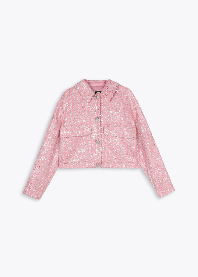 Straight Tweed Jacket with Sequins