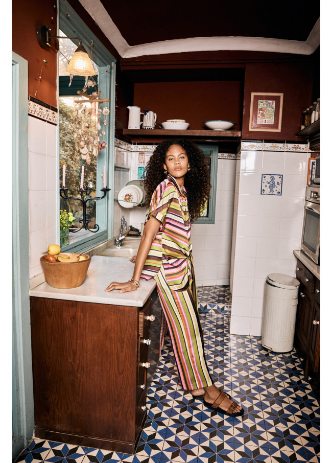 Culotte satinado print multirayas