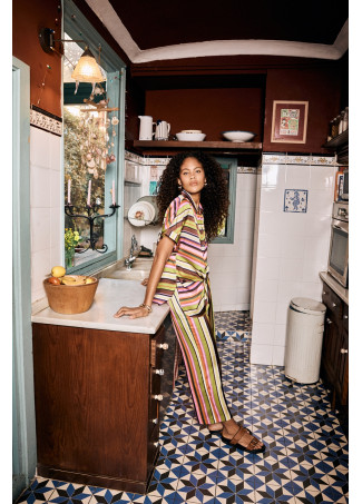 Culotte satinado print multirayas