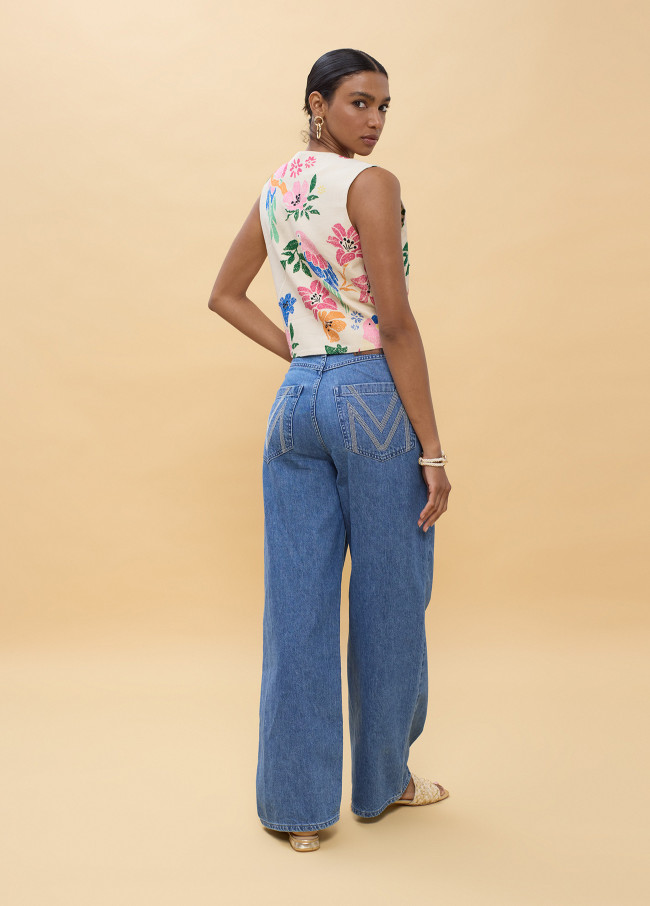 Pantalon Wideleg M brodé poche