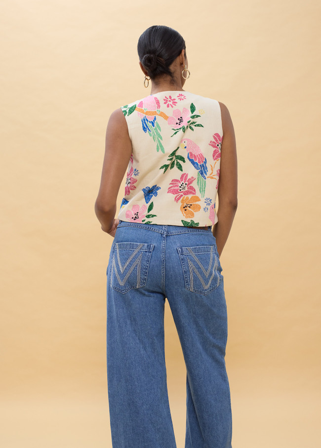 Pantaloni Wideleg M ricamati tasca