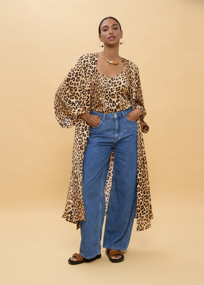 Calça Wideleg M bordada bolso