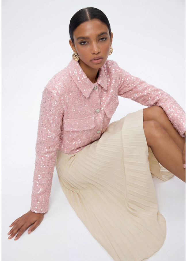 Chaqueta recta en tweed con lentejuelas