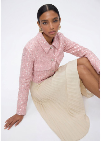 Veste Droite en Tweed avec Paillettes