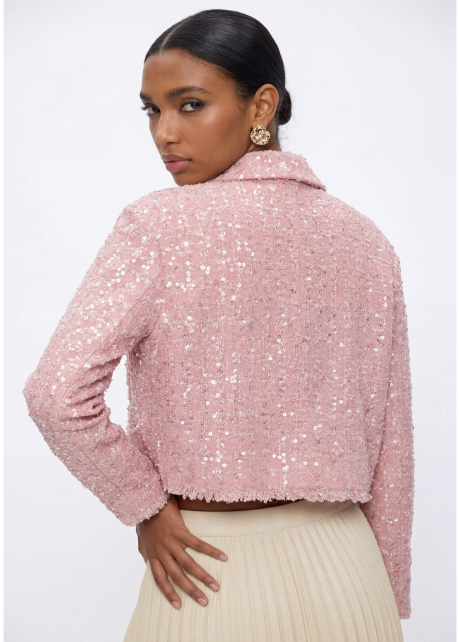 Straight Tweed Jacket with Sequins
