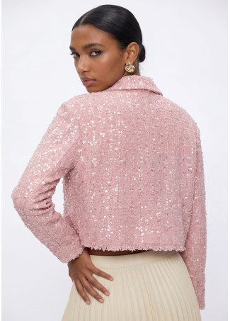Veste Droite en Tweed avec Paillettes