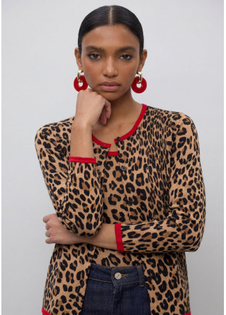 Cardigan con rib a contraste rojo