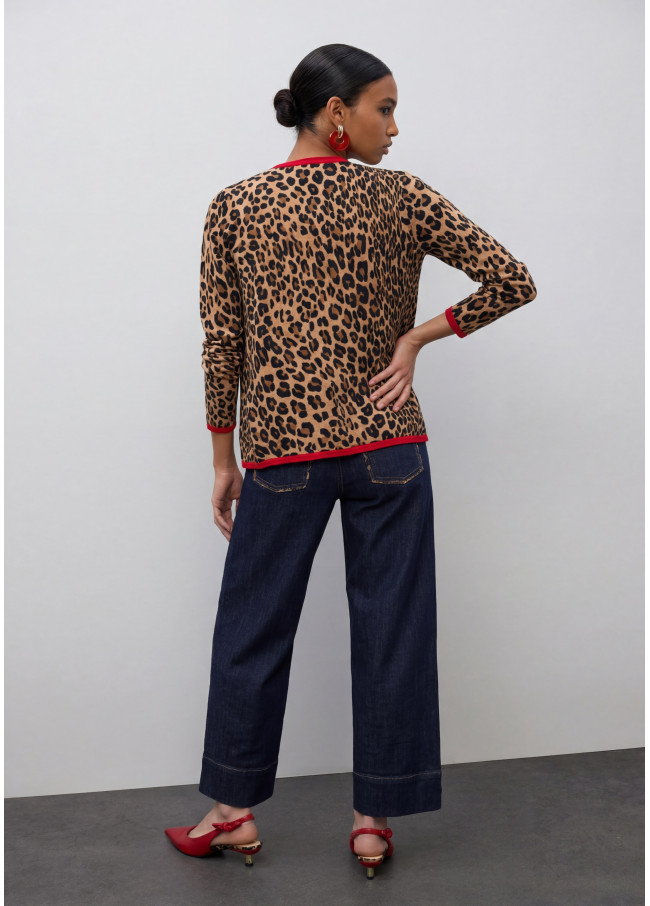 Cardigan with Red Contrast Rib