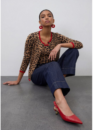 Cardigan with Red Contrast Rib