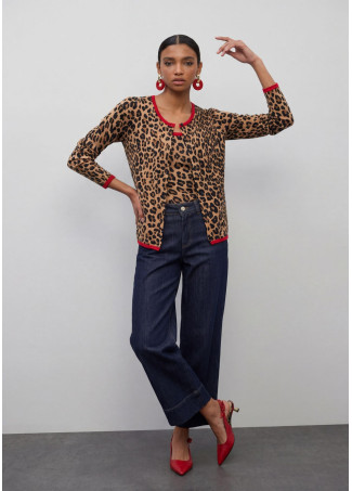 Cardigan with Red Contrast Rib