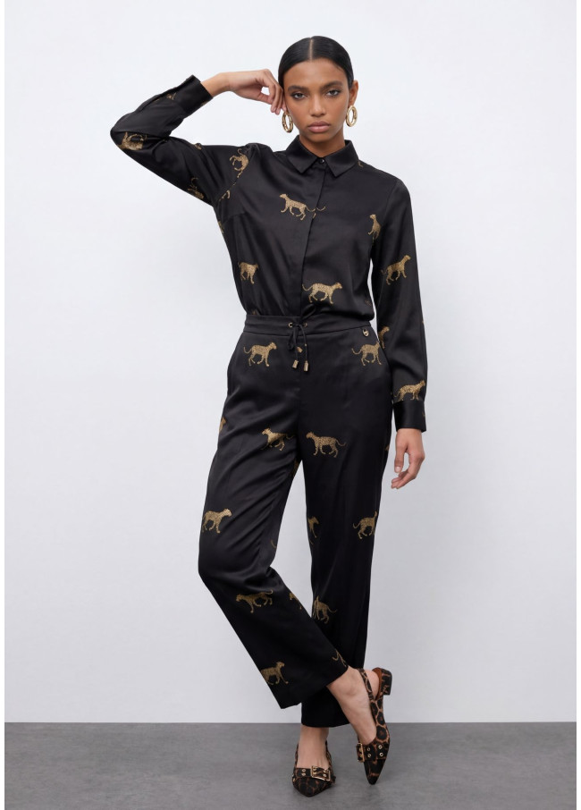Jogger em Cetim Estampa Leopardo