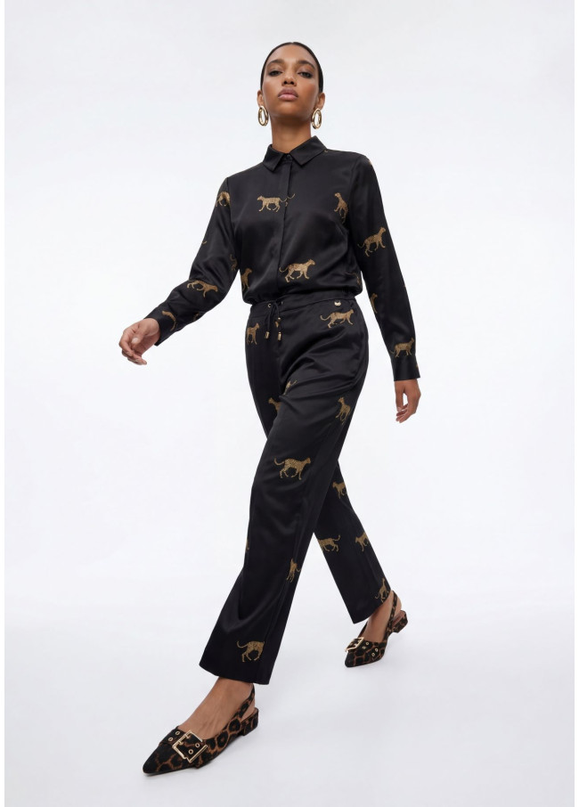 Camicia satinata stampa leopardo