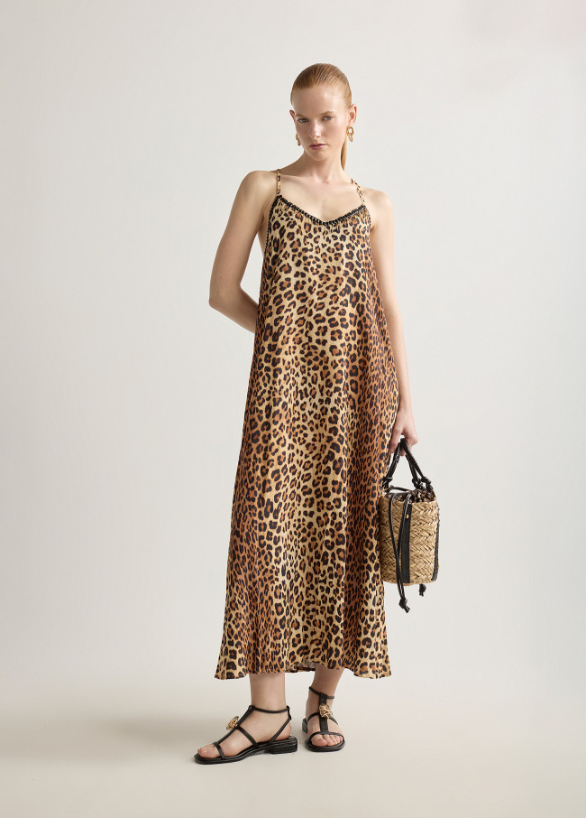 Robe Longue à Bretelles Imprimé Animal