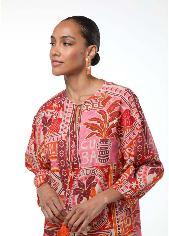Vestido print tropical multicolor