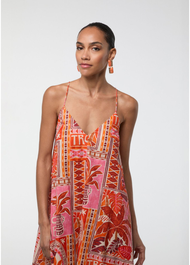 Vestido longo estampa multicolorida