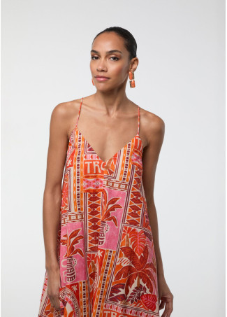 Vestido longo estampa multicolorida